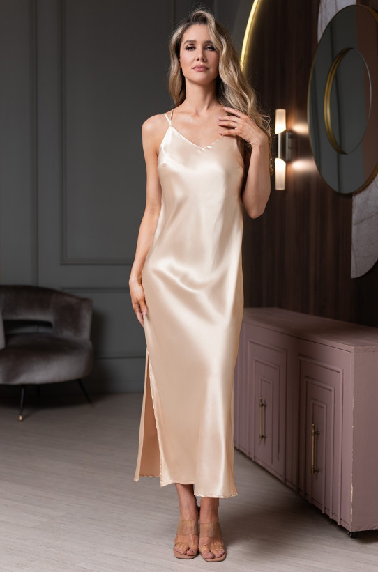 Сорочка длинная женская Lilirose 4594 'Mia-Amore' - из 70% шелка, цвет бежевый