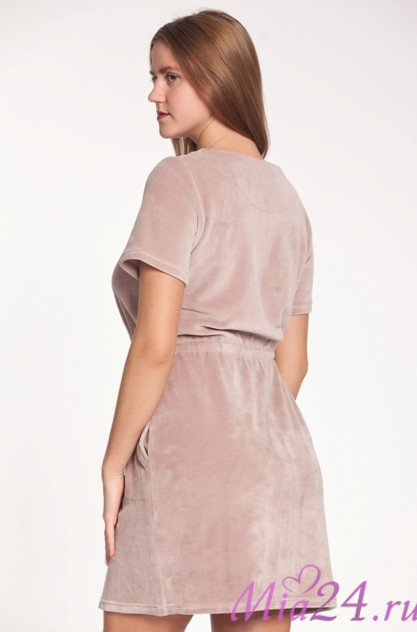 Халат короткий велюровый на молнии "Весталия" 3769 пудровый