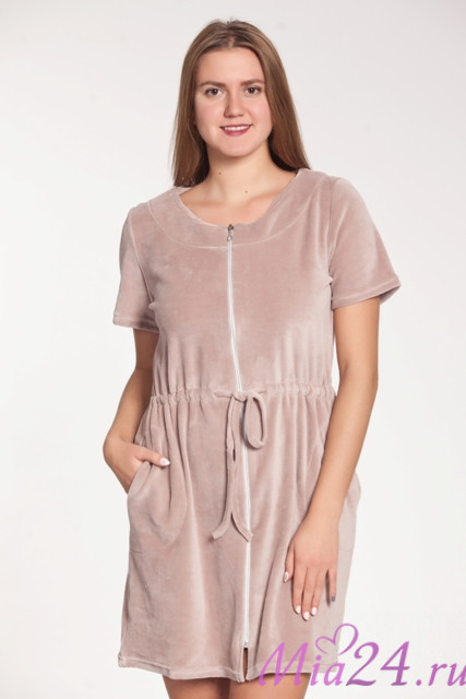 Халат короткий велюровый на молнии "Весталия" 3769 пудровый