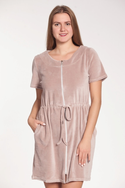 Халат короткий велюровый на молнии "Весталия" 3769 пудровый