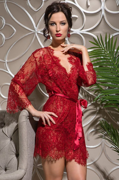 Халат кружевной Mia-Amore "Chanel" 2023 бордовый