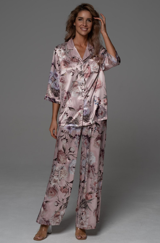 Комплект-двойка женский Philomena 4856 'Mia-Amore' - жакет на пуговицах и брюки, шелковый, с атласным кантом  