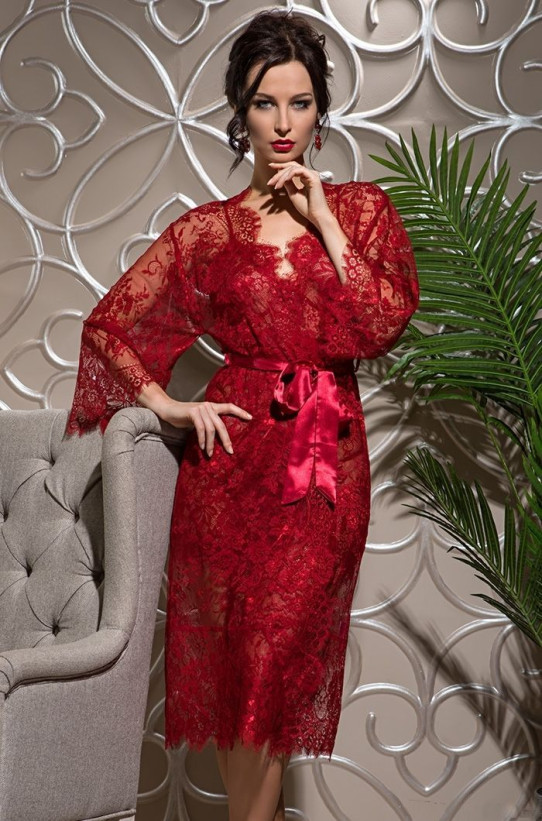 Халат кружевной длинный Mia-Amore "Chanel" 2033 бордовый