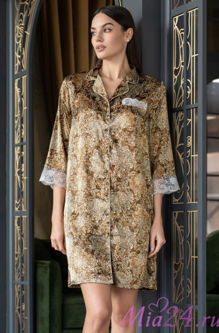 Халат-рубашка шелковый на пуговицах Mia-Amore "Cappuccino" 3117