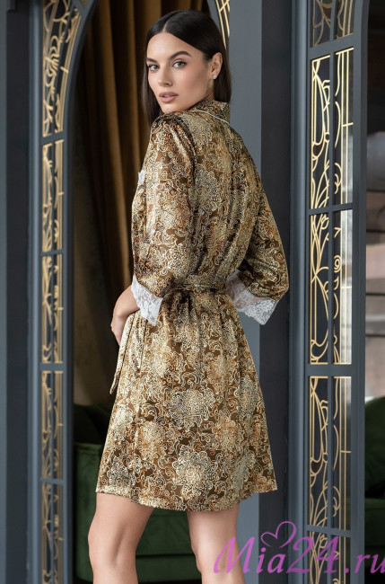 Халат-рубашка шелковый на пуговицах Mia-Amore "Cappuccino" 3117