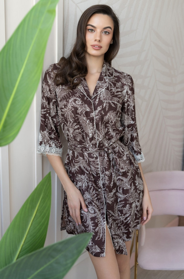 Халат-рубашка шелковый Mia-Amore "Evita" 3087 шоколад