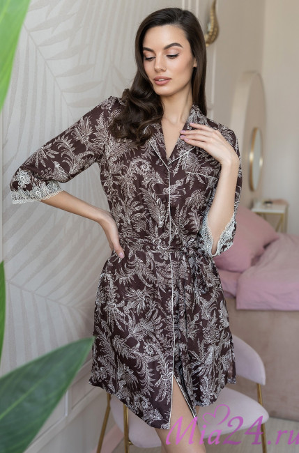 Халат-рубашка шелковый Mia-Amore "Evita" 3087 шоколад Халат-рубашка шелковый Mia-Amore "Evita" 3087 шоколад