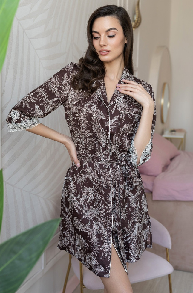 Халат-рубашка шелковый Mia-Amore "Evita" 3087 шоколад