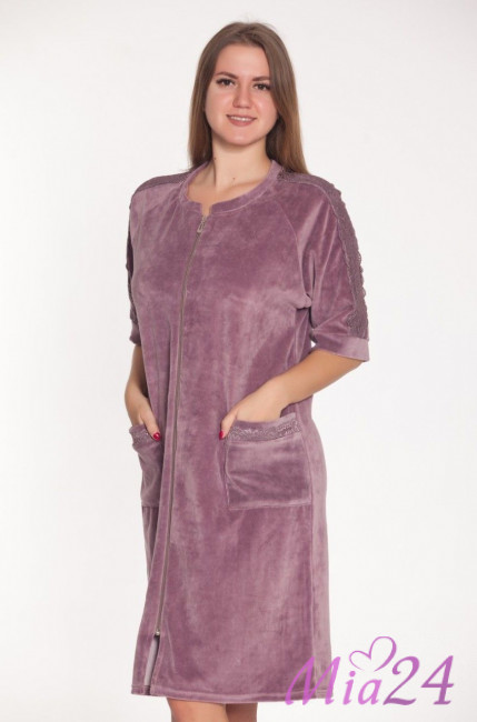 Халат домашний велюровый сиреневый "Весталия" 3176 Халат домашний велюровый сиреневый "Весталия" 3176