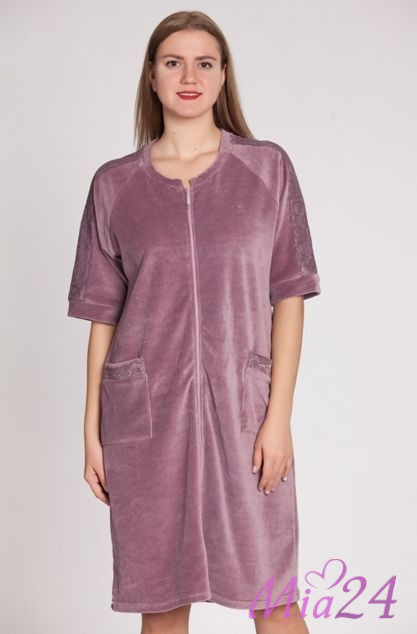 Халат домашний велюровый сиреневый "Весталия" 3176 Халат домашний велюровый сиреневый "Весталия" 3176