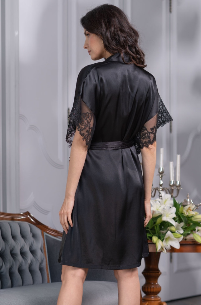 Халат женский шелковый Mia-Amore "White Swan" 3557 черный