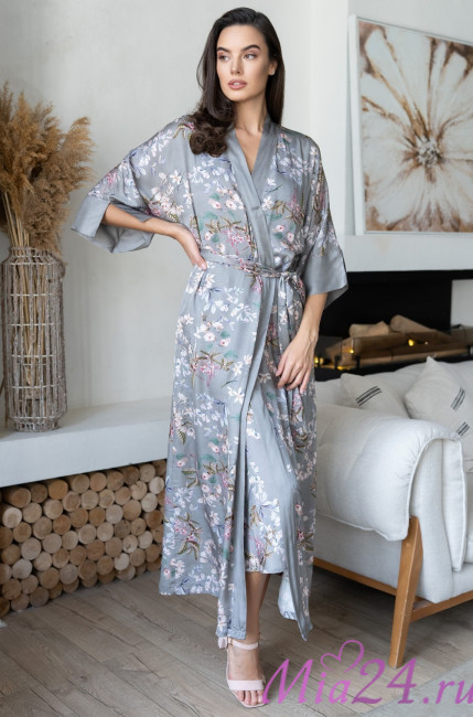 Халат женский из шелка с вискозой Mia-Amore "Amely" 5049 серый  