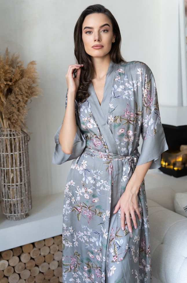 Халат женский из шелка с вискозой Mia-Amore "Amely" 5049 серый  