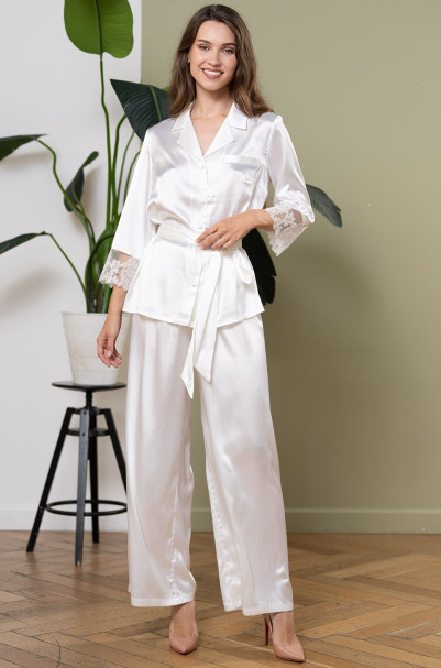 Комплект домашний женский шелковый Mia-Amore "White Swan" 3556 молочный