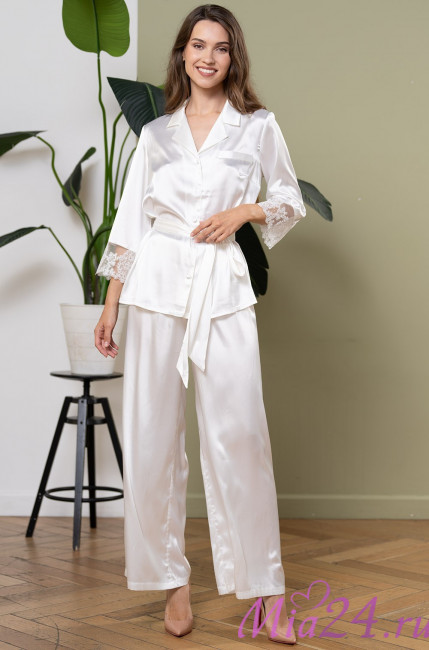 Комплект домашний женский шелковый Mia-Amore "White Swan" 3556 молочный