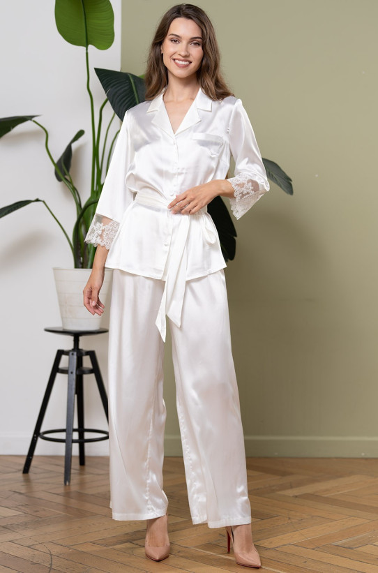 Комплект домашний женский шелковый Mia-Amore "White Swan" 3556 молочный