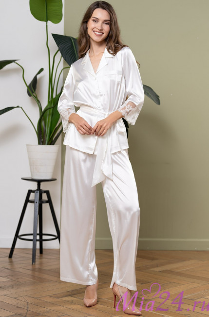 Комплект домашний женский шелковый Mia-Amore "White Swan" 3556 молочный