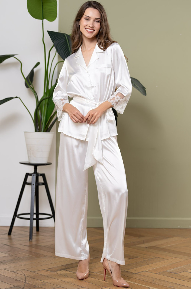 Комплект домашний женский шелковый Mia-Amore "White Swan" 3556 молочный