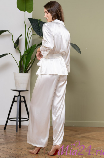 Комплект домашний женский шелковый Mia-Amore "White Swan" 3556 молочный