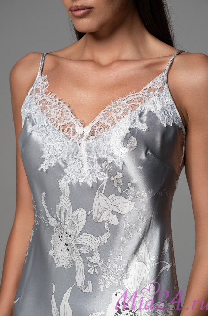 Сорочка короткая женская Arabel 4771 'Mia-Amore' - серебристая, с кружевом 