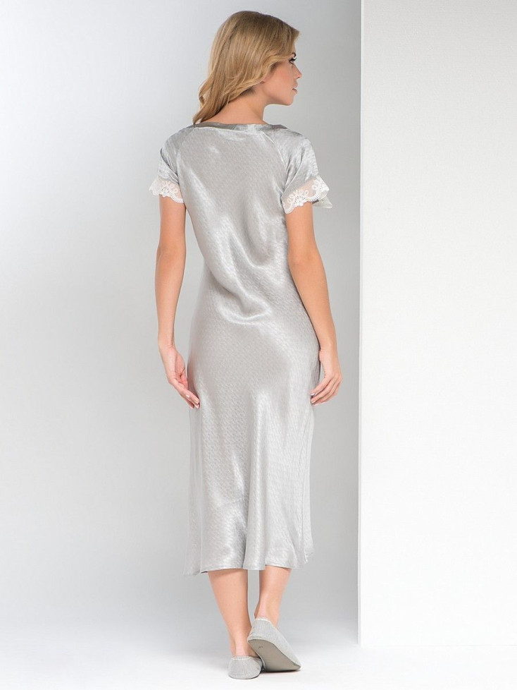 Сорочка длинная шелковая с коротким рукавом Mia-Mia "Brezza" 15008 серый