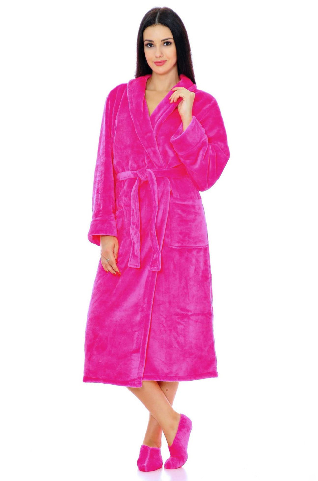 Махровый женский халат для дома длинный S-Family 68-C малиновый