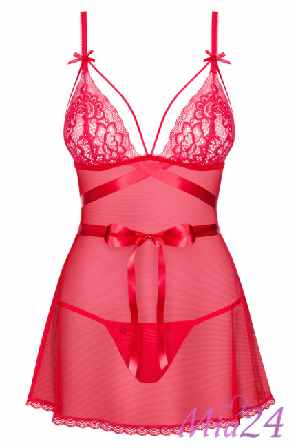 Сексуальная сорочка бебидолл с кружевом и трусиками-стринг Obsessive  Lovlea эротическое 