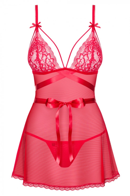 Сексуальная сорочка бебидолл с кружевом и трусиками-стринг Obsessive Lovlea эротическое