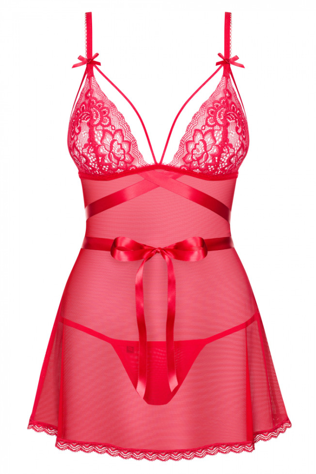 Сексуальная сорочка бебидолл с кружевом и трусиками-стринг Obsessive  Lovlea эротическое 