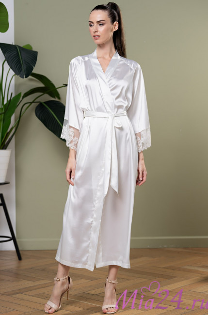 Халат длинный женский шелковый Mia-Amore "White Swan" 3559 молочный