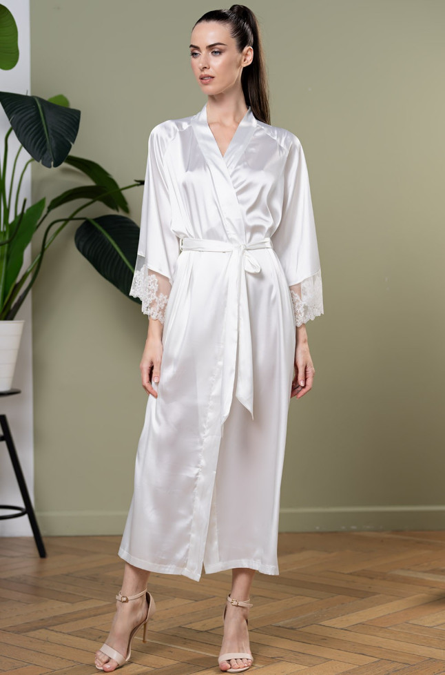 Халат длинный женский шелковый Mia-Amore "White Swan" 3559 молочный