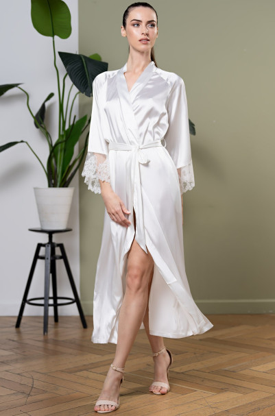 Халат длинный женский шелковый Mia-Amore "White Swan" 3559 молочный