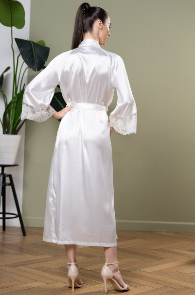 Халат длинный женский шелковый Mia-Amore "White Swan" 3559 молочный