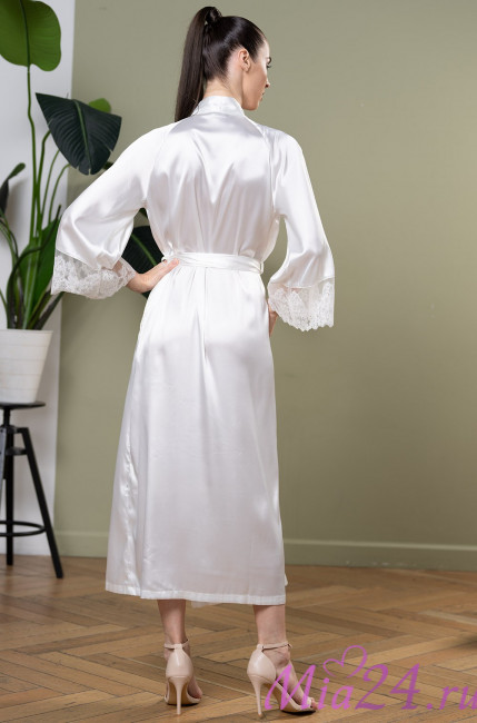 Халат длинный женский шелковый Mia-Amore "White Swan" 3559 молочный