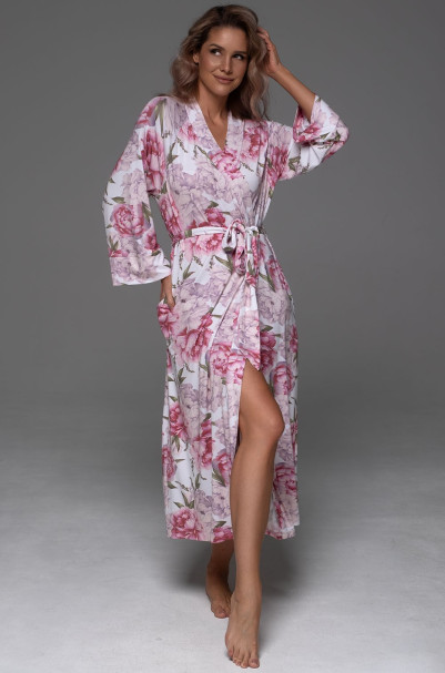 Халат длинный запашной женский Abbey 5559 'Mia-Amore' - с рукавом 3/4, карманами, из вискозного трикотажа