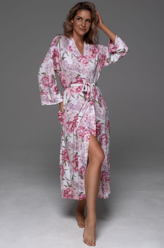 Халат длинный запашной женский Abbey 5559 'Mia-Amore' - с рукавом 3/4, карманами, из вискозного трикотажа