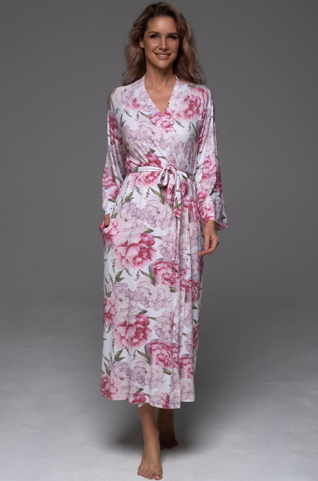 Халат длинный запашной женский Abbey 5559 'Mia-Amore' - с рукавом 3/4, карманами, из вискозного трикотажа 