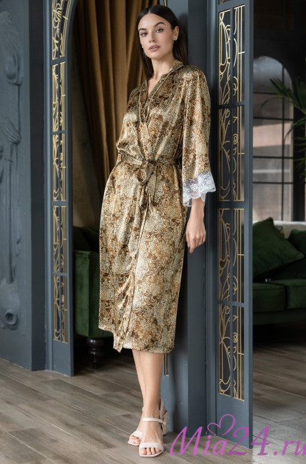 Халат женский длинный шелковый Mia-Amore "Cappuccino" 3119