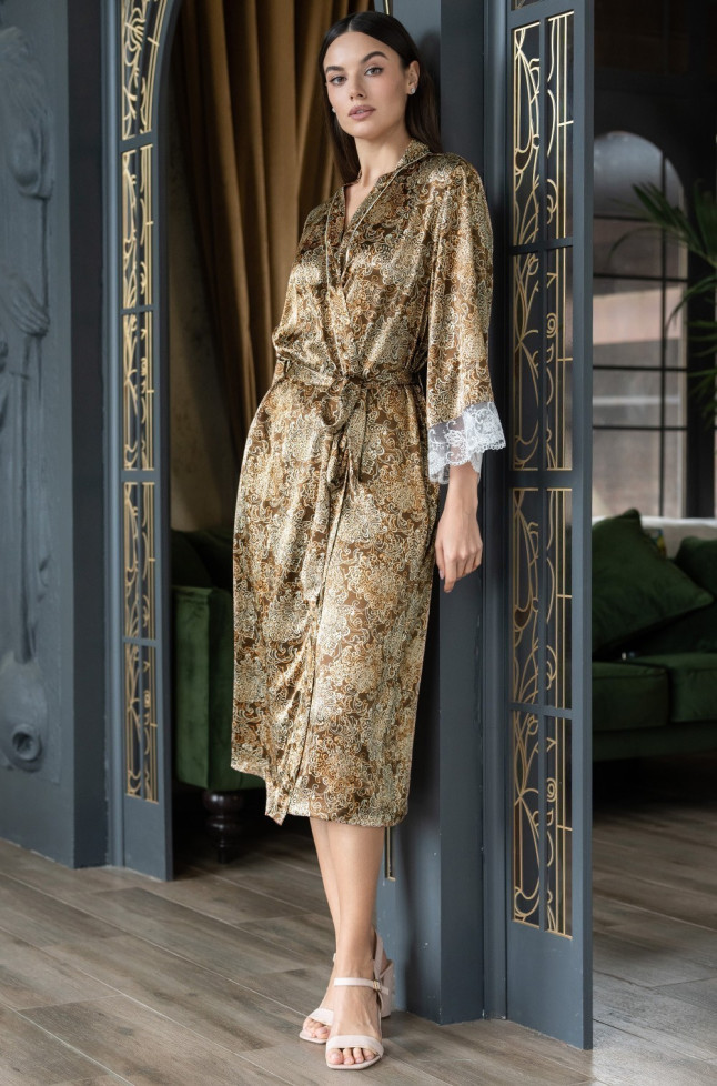 Халат женский длинный шелковый Mia-Amore "Cappuccino" 3119