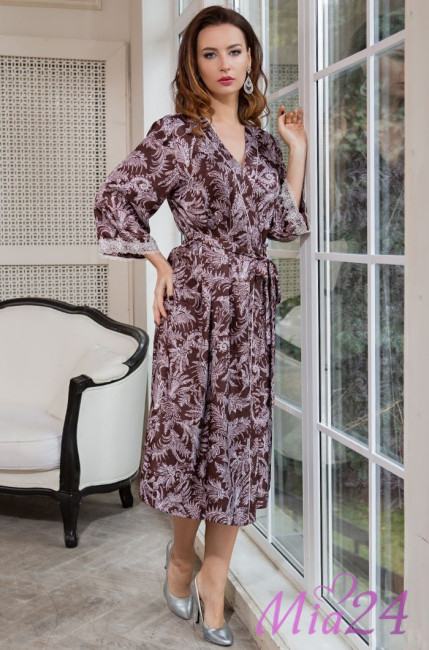 Халат шелковый длинный Mia-Amore "Evita" 3089 шоколад