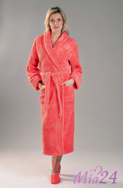 Халат женский длинный из микрофибры S-Family 68-C коралловый Халат женский длинный из микрофибры S-Family 68-C коралловый