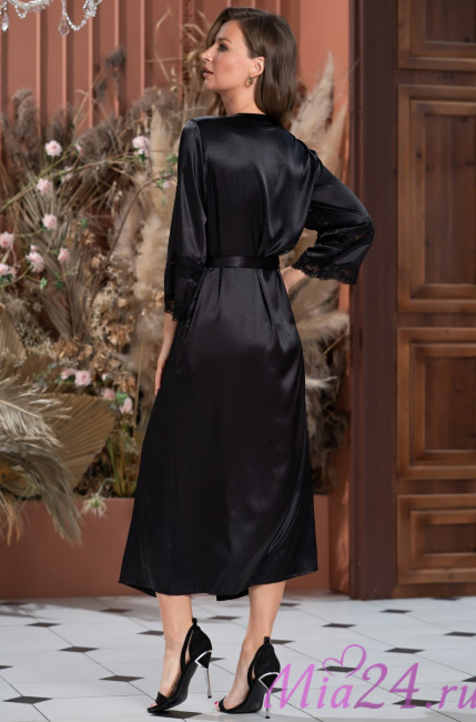 Халат длинный шелковый на пуговицах Mia-Amore "Frida" 3799 черный Халат длинный шелковый на пуговицах Mia-Amore "Frida" 3799 черный