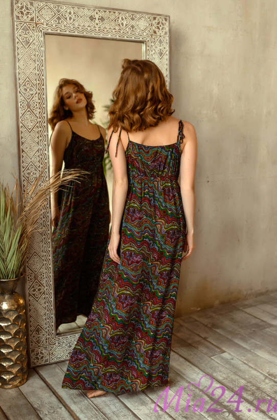 Платье домашнее женское Reina 16471 'Mia-Mia' - длинное, прямое, на бретелях