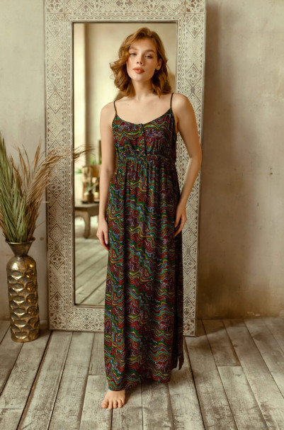 Платье домашнее женское Reina 16471 'Mia-Mia' - длинное, прямое, на бретелях