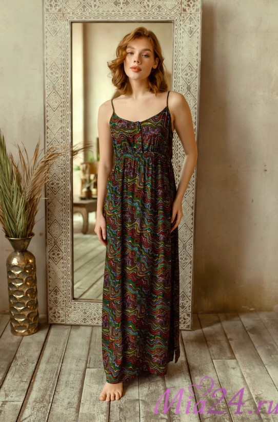 Платье домашнее женское Reina 16471 'Mia-Mia' - длинное, прямое, на бретелях