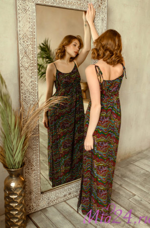 Платье домашнее женское Reina 16471 'Mia-Mia' - длинное, прямое, на бретелях