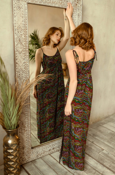 Платье домашнее женское Reina 16471 'Mia-Mia' - длинное, прямое, на бретелях