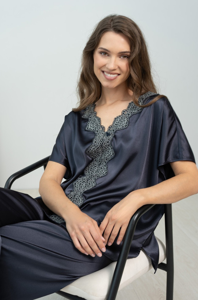 Комплект домашний женский шелковый блуза+брюки Mia-Amore "Emmanuelle" 4346