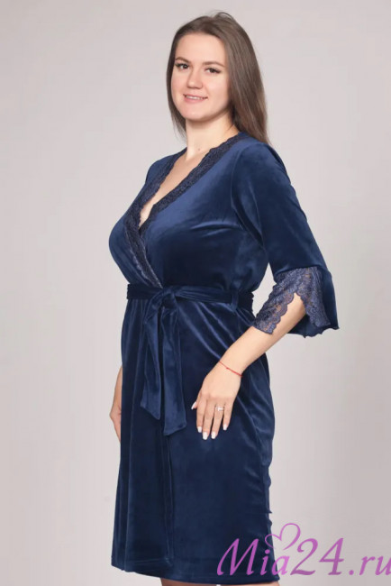 Халат велюровый женский Весталия 3707 синий Халат велюровый женский Весталия 3707 синий