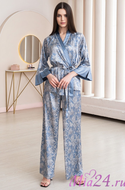 Комплект-тройка домашний женский из шелка Mia-Amore "Rebecca" 5166 голубой